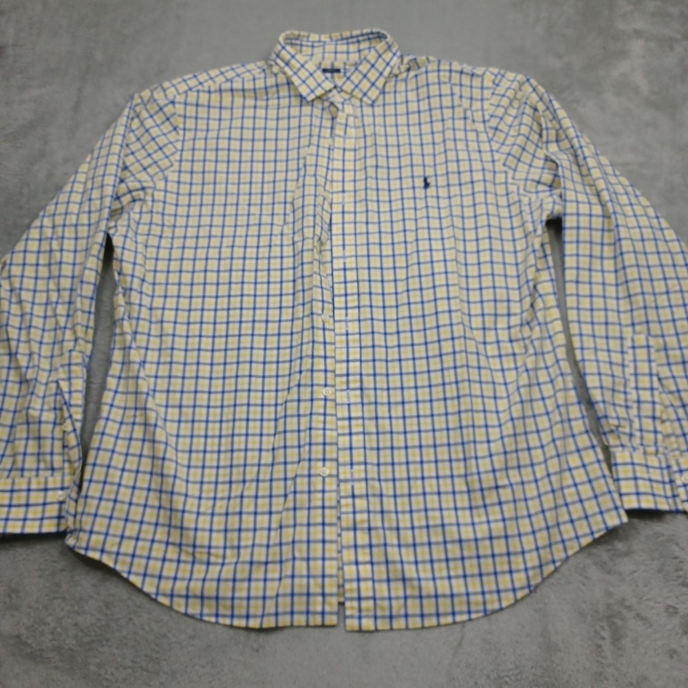 Polo Ralph Lauren Shirt Mens XXL Yellow Plaid Slim Button Up Preppy Long Sleeve